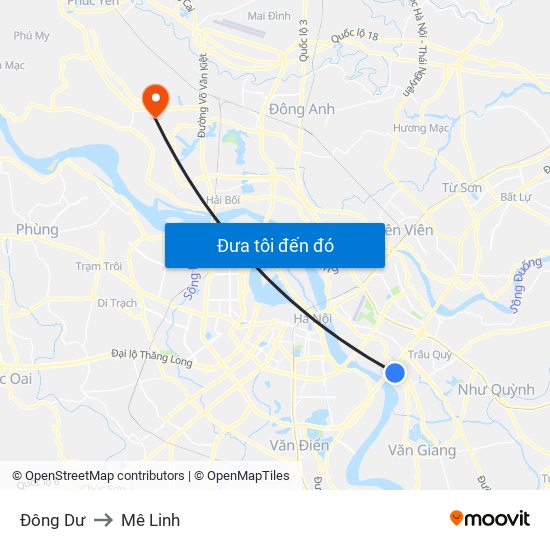 Đông Dư to Mê Linh map