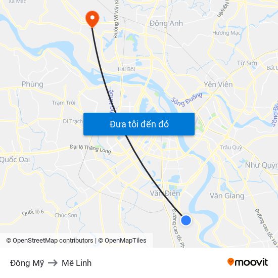 Đông Mỹ to Mê Linh map