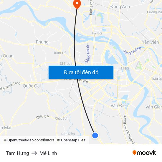 Tam Hưng to Mê Linh map