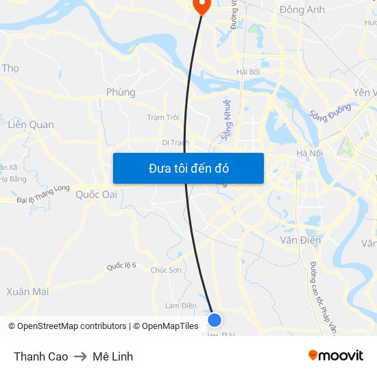 Thanh Cao to Mê Linh map