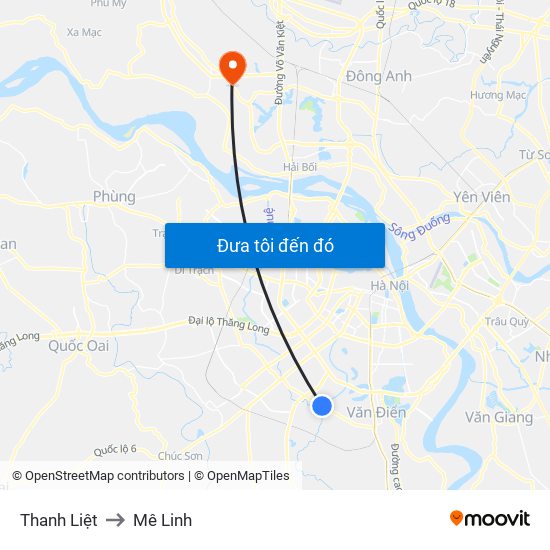 Thanh Liệt to Mê Linh map