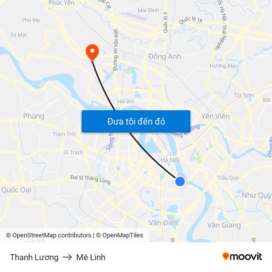 Thanh Lương to Mê Linh map