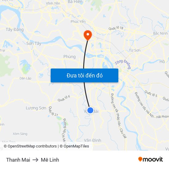 Thanh Mai to Mê Linh map