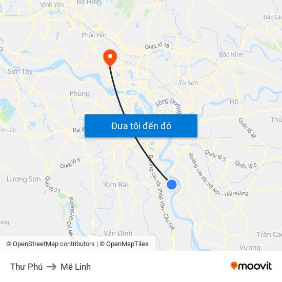 Thư Phú to Mê Linh map