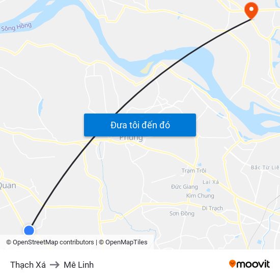 Thạch Xá to Mê Linh map