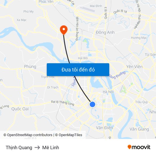 Thịnh Quang to Mê Linh map