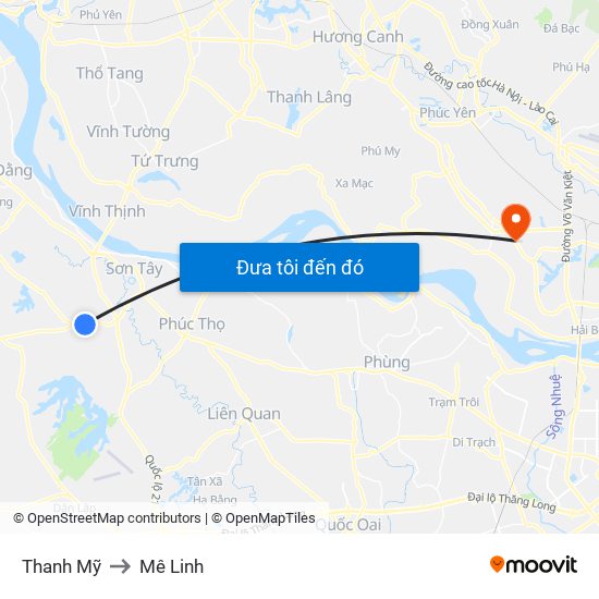 Thanh Mỹ to Mê Linh map