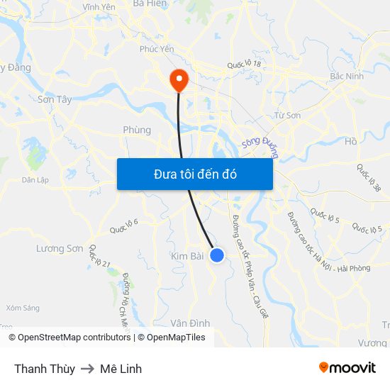 Thanh Thùy to Mê Linh map