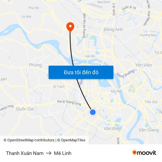 Thanh Xuân Nam to Mê Linh map