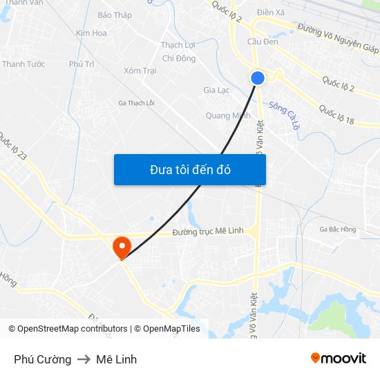 Phú Cường to Mê Linh map