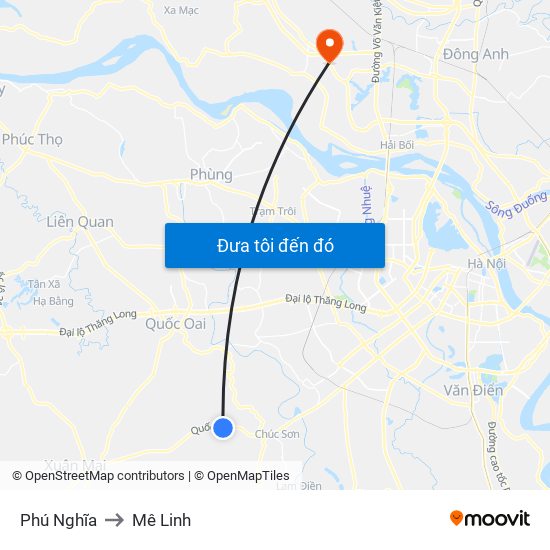 Phú Nghĩa to Mê Linh map