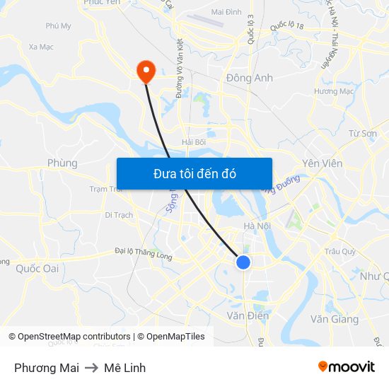 Phương Mai to Mê Linh map