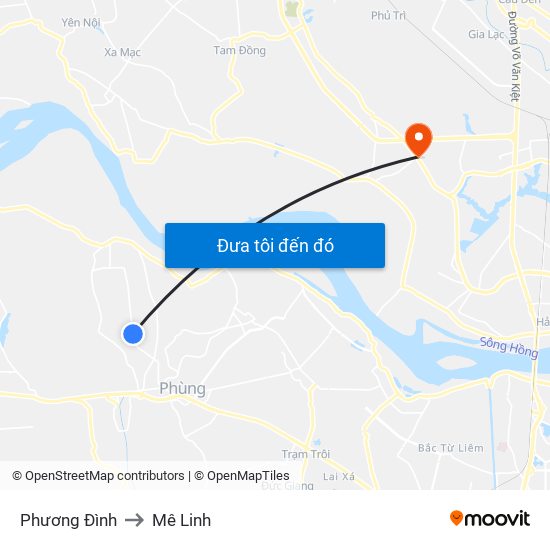 Phương Đình to Mê Linh map