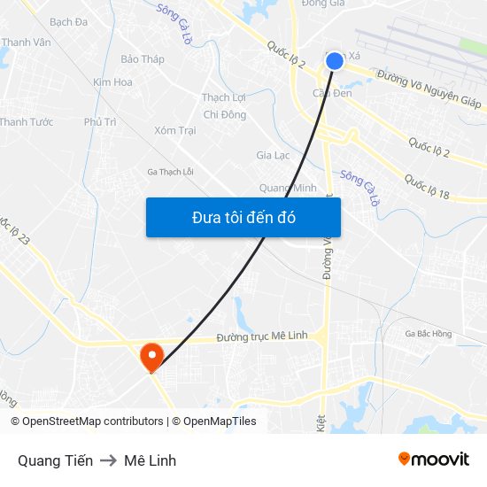 Quang Tiến to Mê Linh map