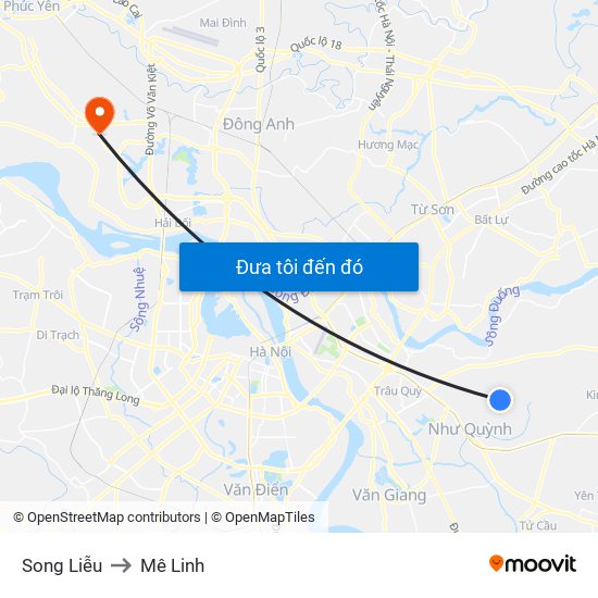 Song Liễu to Mê Linh map