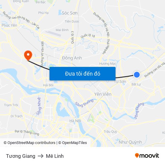 Tương Giang to Mê Linh map