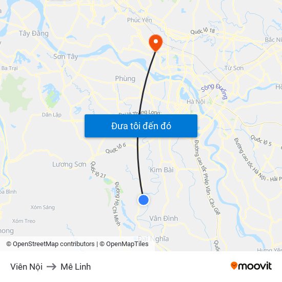 Viên Nội to Mê Linh map