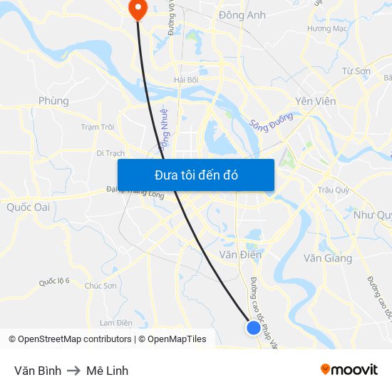 Văn Bình to Mê Linh map