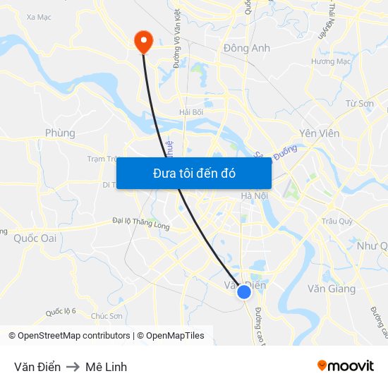 Văn Điển to Mê Linh map