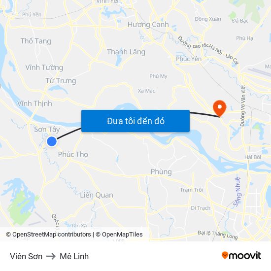 Viên Sơn to Mê Linh map