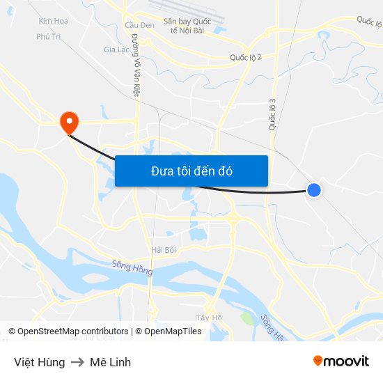 Việt Hùng to Mê Linh map