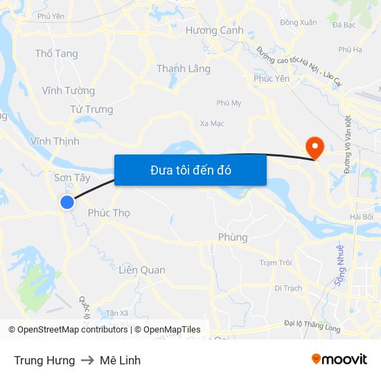 Trung Hưng to Mê Linh map