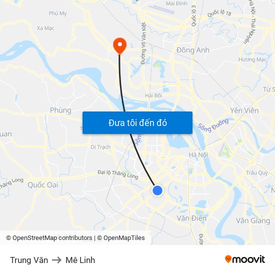 Trung Văn to Mê Linh map
