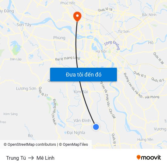 Trung Tú to Mê Linh map