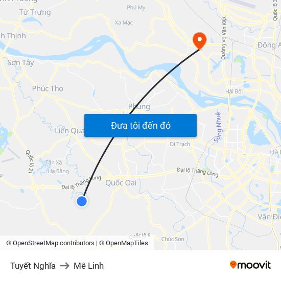 Tuyết Nghĩa to Mê Linh map