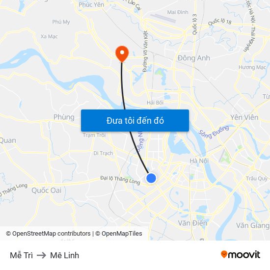 Mễ Trì to Mê Linh map