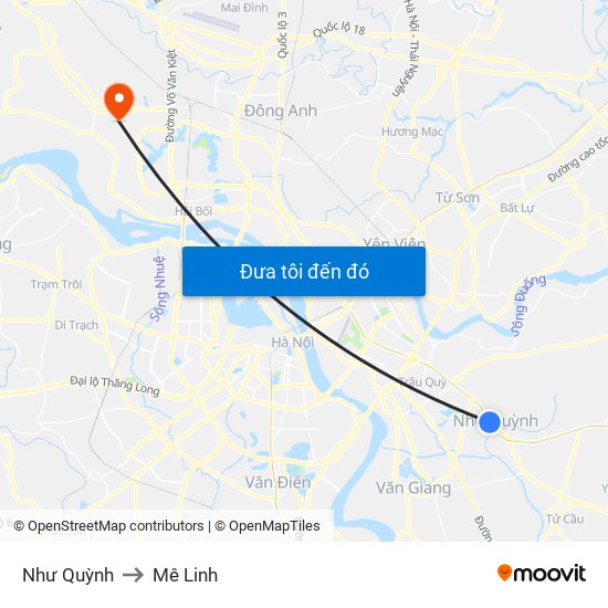 Như Quỳnh to Mê Linh map