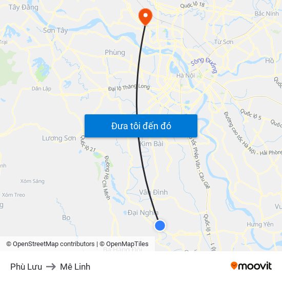 Phù Lưu to Mê Linh map