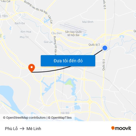 Phù Lỗ to Mê Linh map