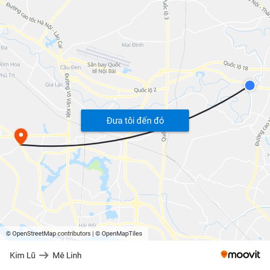 Kim Lũ to Mê Linh map