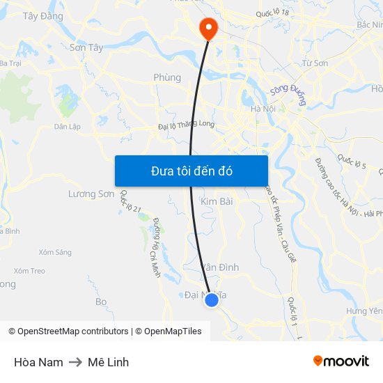 Hòa Nam to Mê Linh map