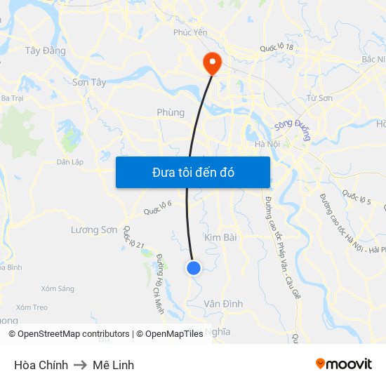 Hòa Chính to Mê Linh map