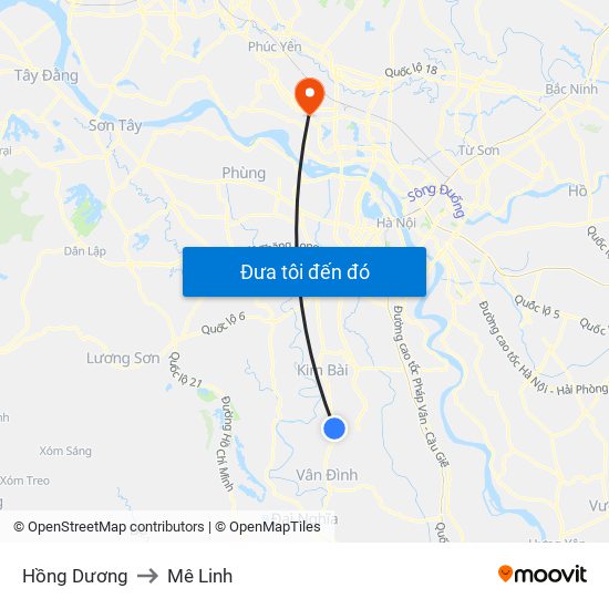 Hồng Dương to Mê Linh map