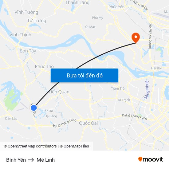 Bình Yên to Mê Linh map