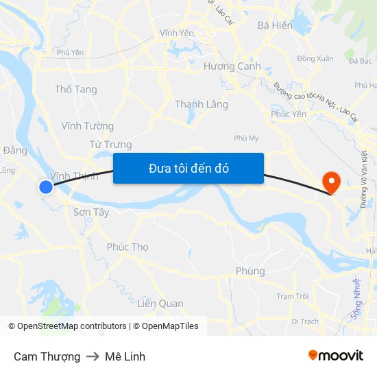 Cam Thượng to Mê Linh map