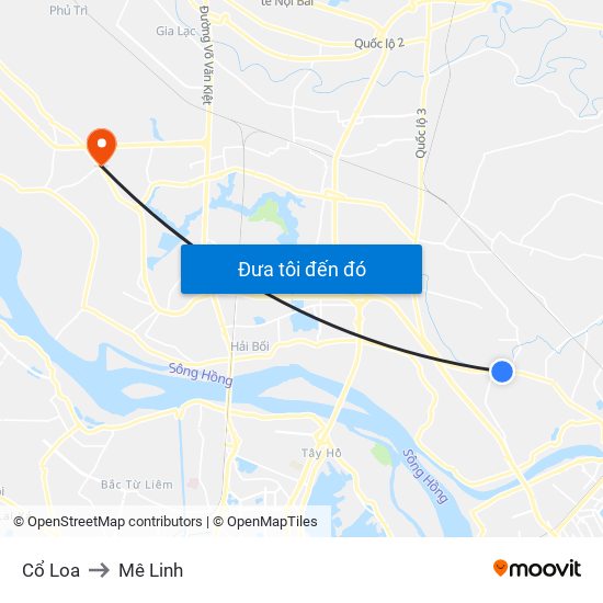 Cổ Loa to Mê Linh map