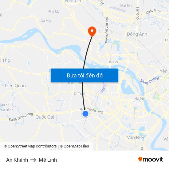 An Khánh to Mê Linh map