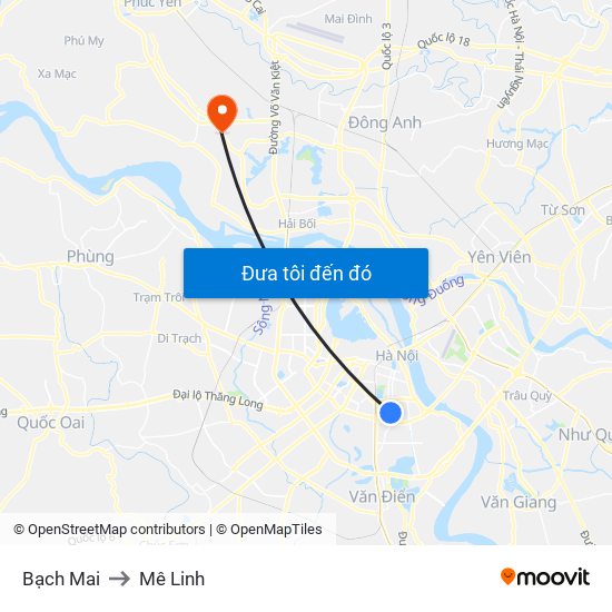 Bạch Mai to Mê Linh map