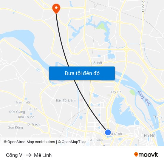 Cống Vị to Mê Linh map