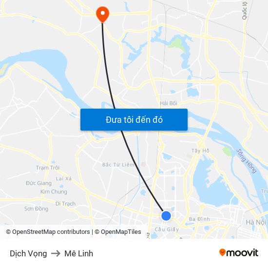 Dịch Vọng to Mê Linh map