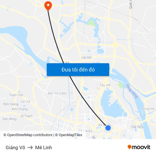 Giảng Võ to Mê Linh map