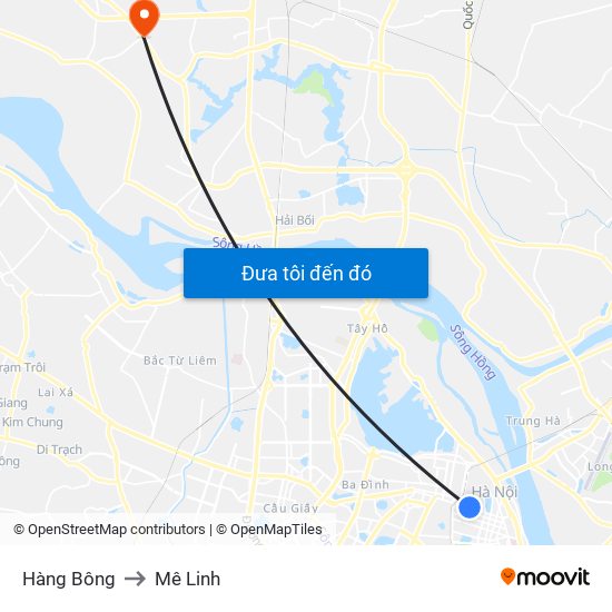 Hàng Bông to Mê Linh map