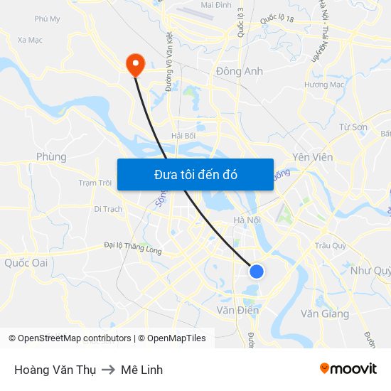 Hoàng Văn Thụ to Mê Linh map