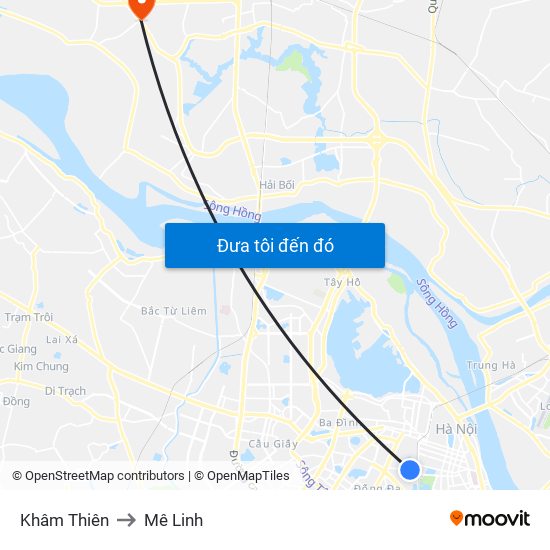 Khâm Thiên to Mê Linh map