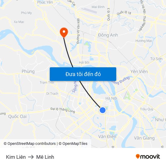 Kim Liên to Mê Linh map