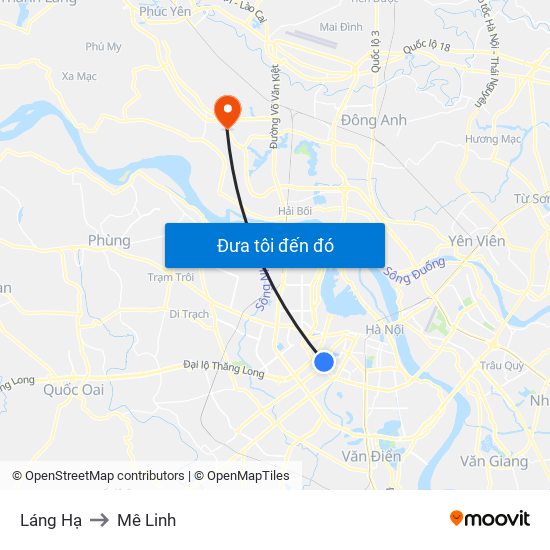 Láng Hạ to Mê Linh map